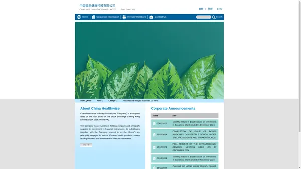 CHINA HEALTHWISE HOLDINGS LIMITED