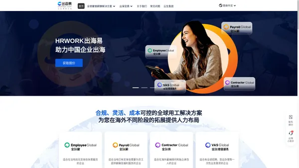 HRWORK出海易-让出海更容易、为中国企业走出去提供一站式人力资源服务、全球雇佣、名义雇主、全球发薪、海外人事外包、海外人力资源外包、海外业务拓展、海外招聘、海外签证、人力资源数字化系统、HRWORK