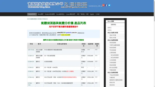 氣體偵測器與氣體分析儀 MIT專業研發製造商 | GASTECH育強科技-首頁