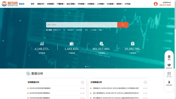 宏观数据_价格数据_产量数据_进出口数据_报告网数据库